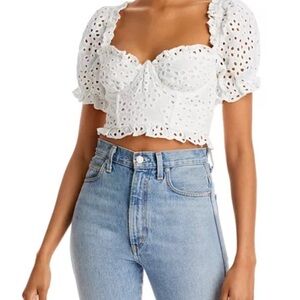 For Love And Lemons White Eyelet Puff Sleeve Blouse